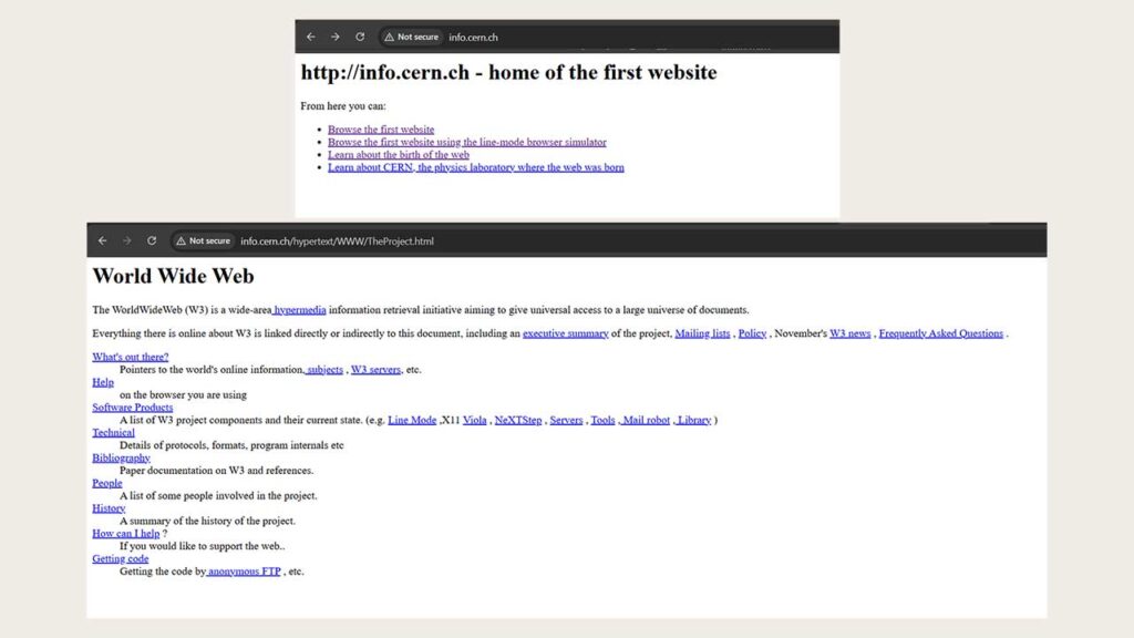 Screenshot of world's first website